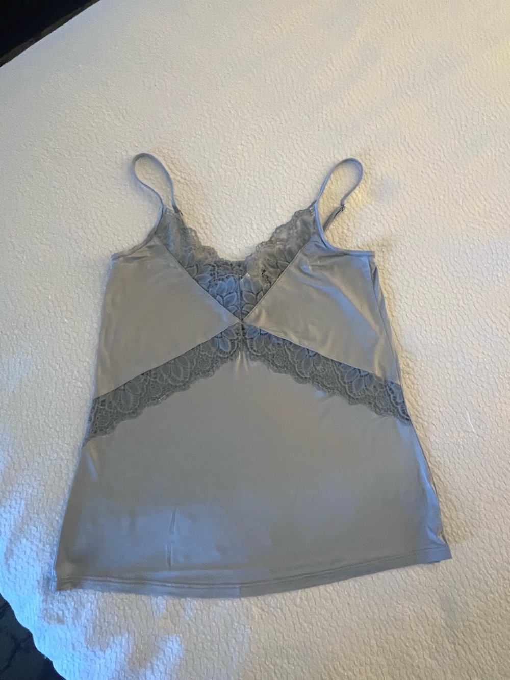 HANRO Satin Lace Trim Cami Tank in Light Blue